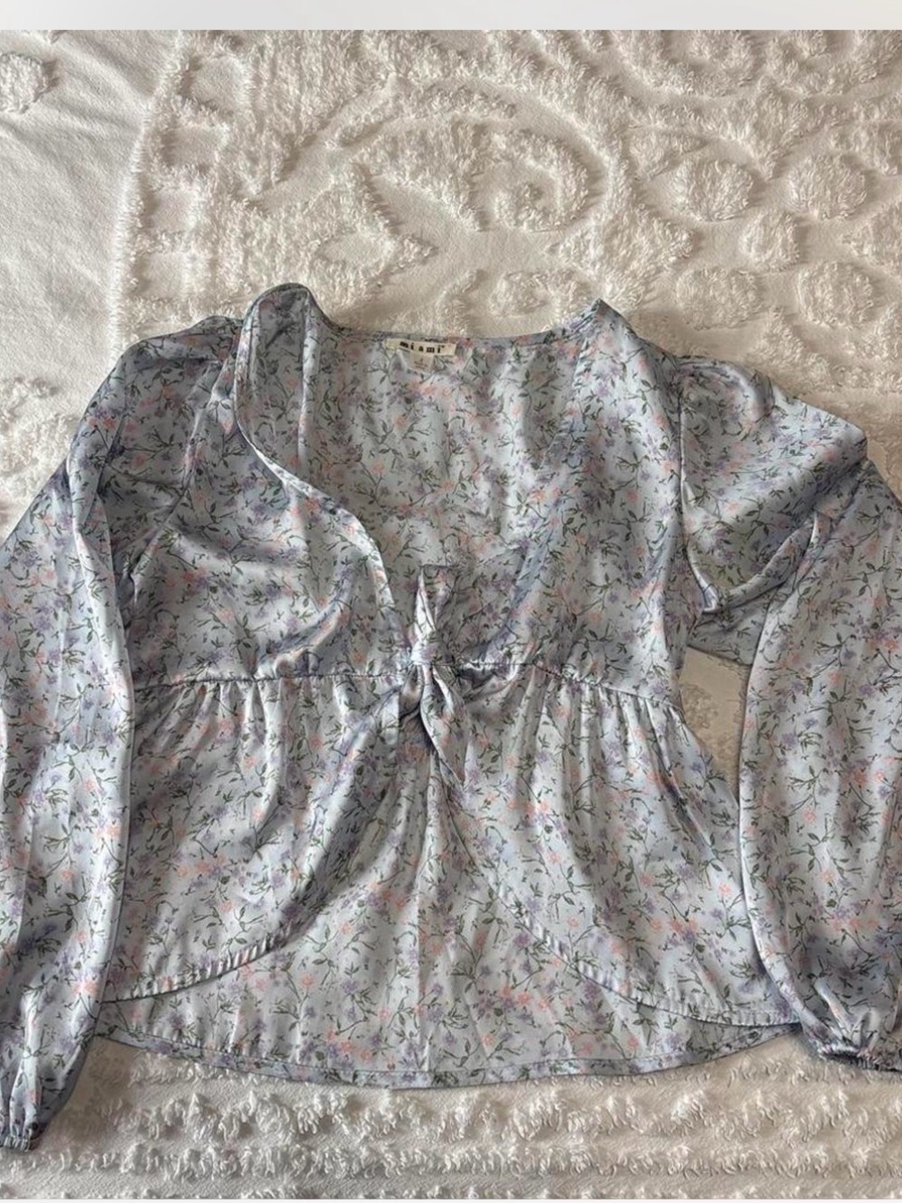 miami Pastel Blue Floral Tie-Front Blouse